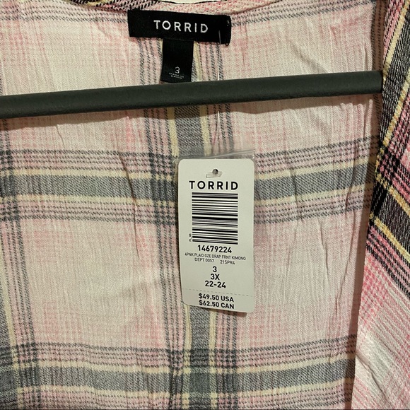 NWT Torrid plaid drape front gauze kimono - Picture 3 of 4